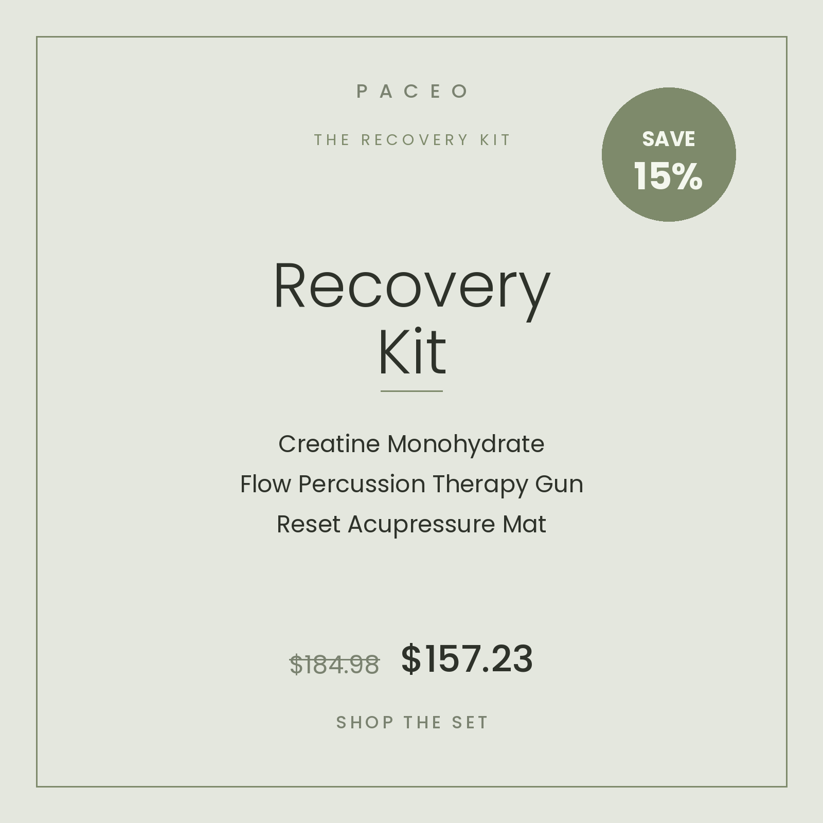 Paceo Recovery Kit Bundle — Creatine, Percussion Gun, Acupressure Mat. Save 15%.